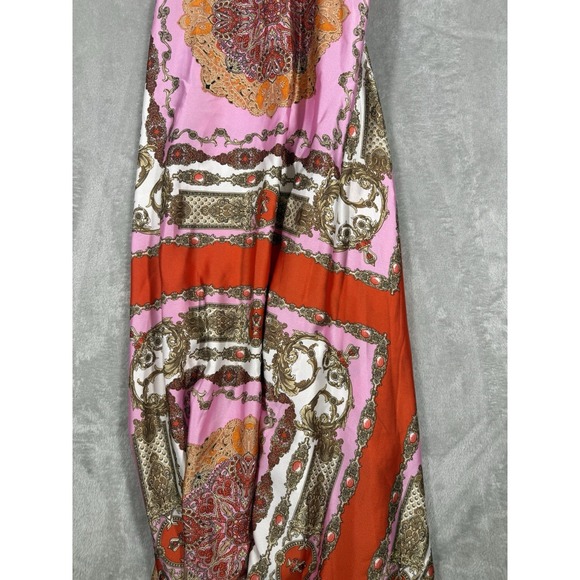 Aakaa Geometric Maxi Dress Size Large Pink Orange Red Multi Classic Halter Neck - Picture 3 of 12
